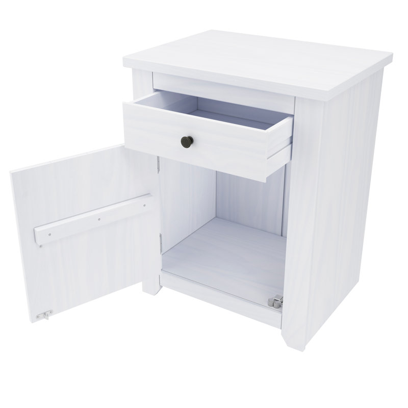 Throop 53cm W Solid Wood Bedside Table, White