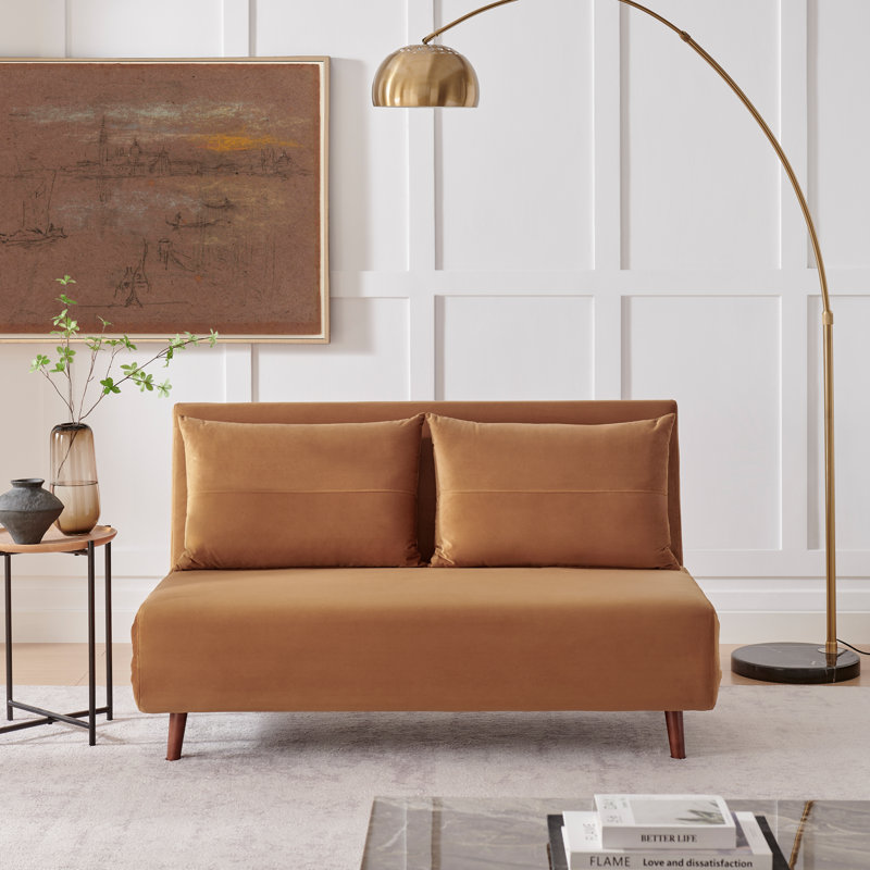Berlyn 2 Seater Futon Sofa Bed - Luxury Simple Modern Folding Design, Orange Velvet, Full/Double