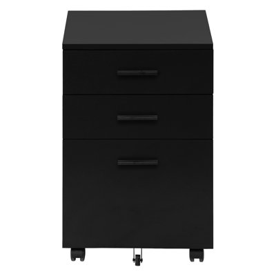 Office Work File Cabinet With Mobility, Black Laminate And Storage Drawers Contemporary Rolling Drawer Unit, For