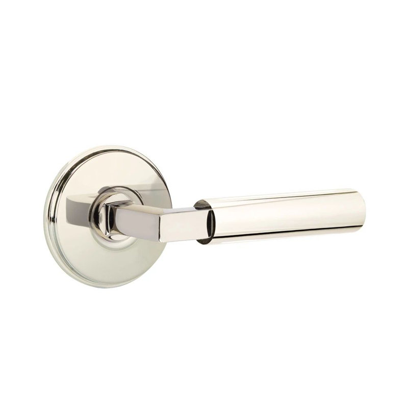 Mortaise intérieure Emtek Select Passage avec rosette Watford et tige carrée en L, levier lisse, Nickel poli, Oui