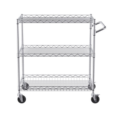 3-Tier Utility Cart Rolling Cart on Wheels 30"x18"x32.4" 661 LBS 6 Hooks