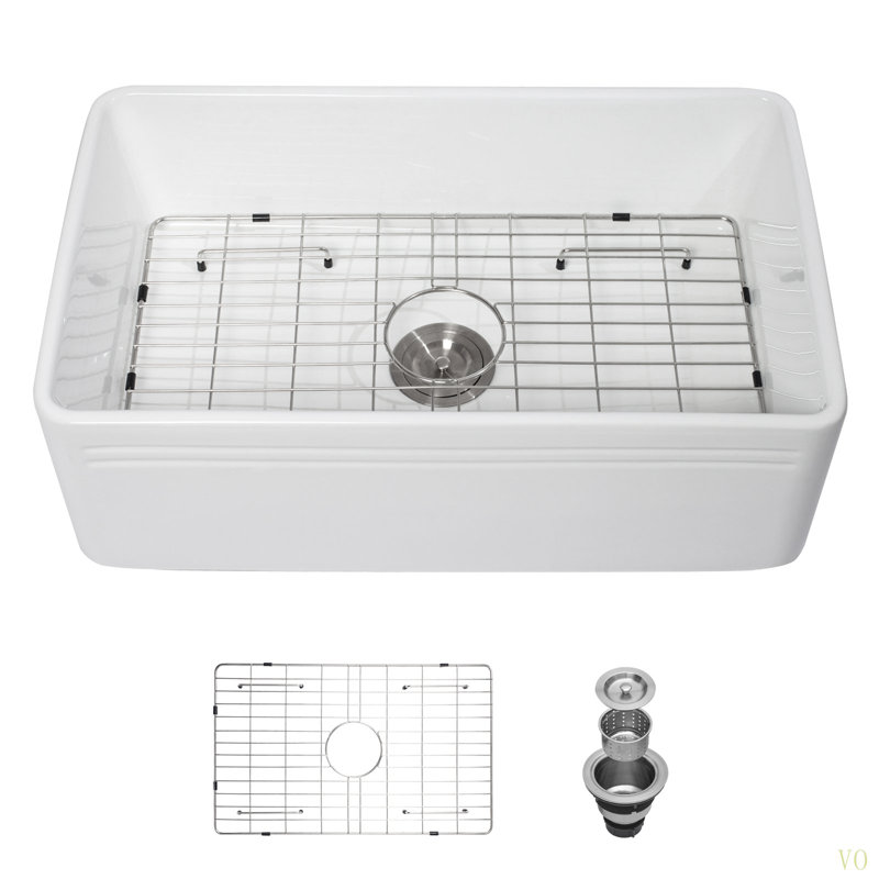 Farmhouse Sink - Évier de cuisine 30 po à cuve simple réversible à tablier frontal en céramique