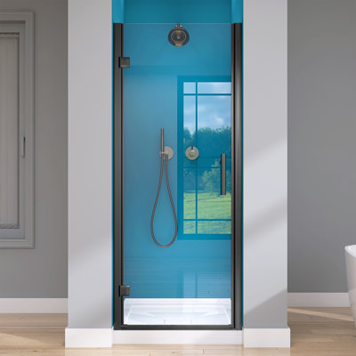 Porte de salle de bain pivotante à panneau pivotant sans cadre 32 "- 33 1/4" x H 72 "en verre trempé avec poignée
