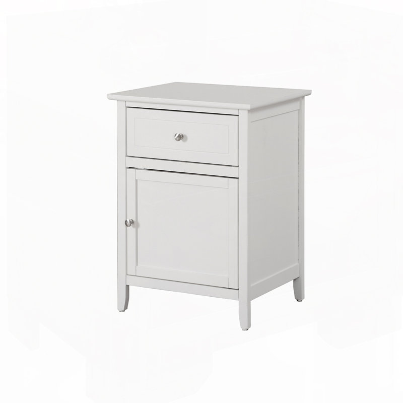 Table de chevet moderne, table de chevet avec 1 tiroir et 1 porte, Blanc