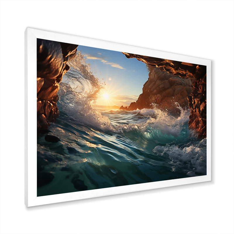 Impression sur toile Magical Sunset Sunshine Through Breaking Waves - Coastal Waves, H 16 po x l 32 po x P 1 po