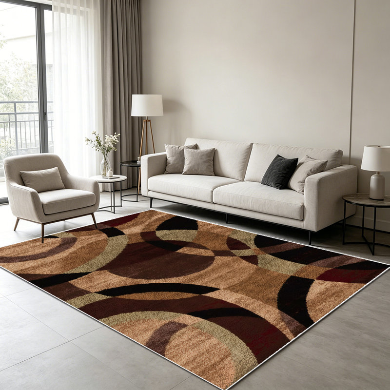 1PC Geometric Overlapping Circle Abstract Vintage Brown area rugs for Living Room, Soft and Comfortable, Suitable for all seasons, easy-to-maintain, machine washable Indoor floor mat, Under Table Farmhouse suitable for dining room, bedroom, entryway,