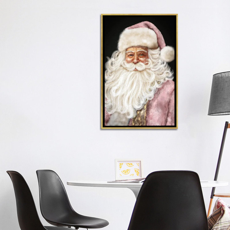 «Pink Santa», reproduction d'art murale , H 40 po x l 26 po, Impression encadrée sans passe-partout, Doré