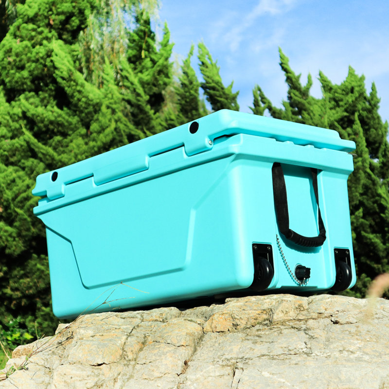 Glacière de camping extérieure 65 pte - 5 rétention du froid bleu facile à transporter maintient 5 jours fentes d'attache