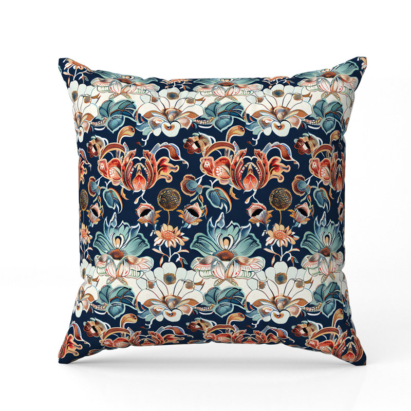 Victorian Blossoms  Square Throw Pillow, Blue/Red, 26"H x 26"W