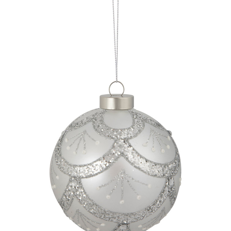 6” Glittered 2 Tone Silver/White Net Ball Christmas Ornament