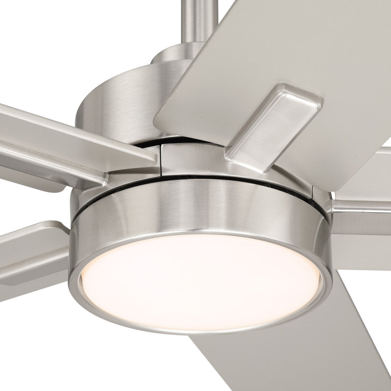 Ventilateur de plafond moderne d'intérieur / extérieur recouvert en nickel brossé de 52 po avec DEL intégrée 3000K Cory, Gris