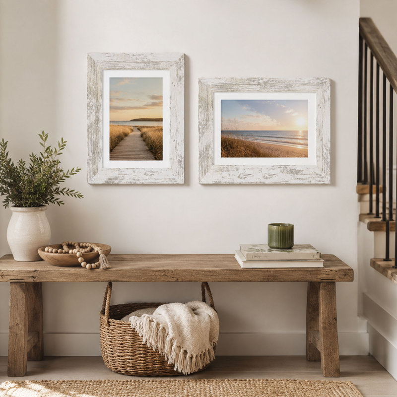 Ensemble de 2 cadres photo 5x7 en bois blanc vieilli avec verre véritable, 2, 4 po x 6 po