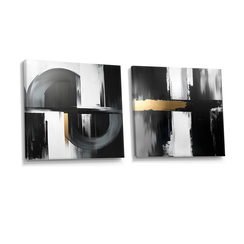 «Abstract Golden Drift Of The Dark Side III» - décoration murale moderne - art mural abstrait 2 pièces, Ne s’applique pas