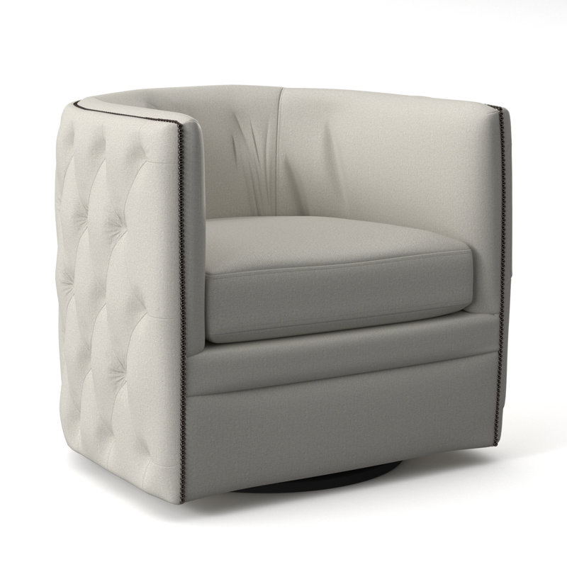 Palazzo 31.5'' Wide Tufted Swivel Barrel Chair, Bright Brass, Dorado Snow Crypton® Chenille 5558-000