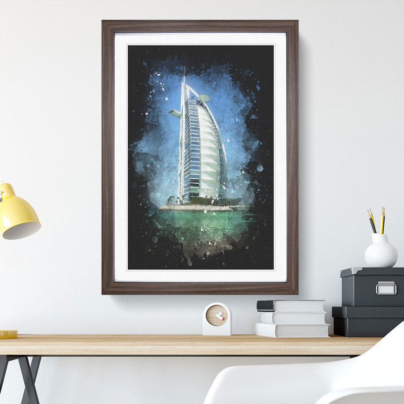 The Burj Al Arab in Dubai Vol.2 Paint Splash - Picture Frame Graphic Art, 48cm H x 36cm W x 2cm D, Walnut Framed