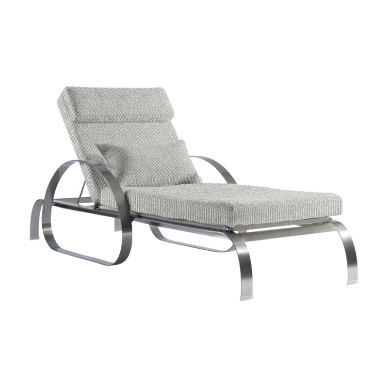 Malibu 87.5" Long Single Chaise with Cushions, Lt Grey Chenille Woven Stripe 6023-010