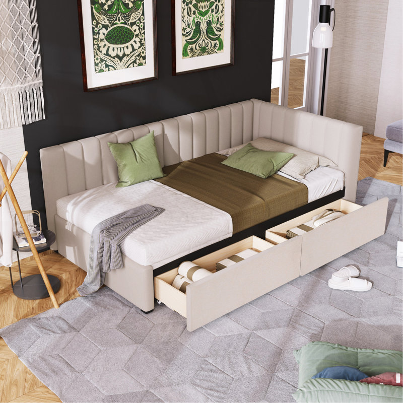 Lit de jour en tissu d'ameublement (beige), Beige