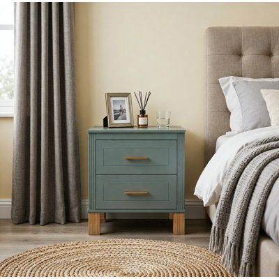 Table de chevet 2 tiroirs Premium avec pieds en bois massif durable pour la chambre à coucher et le salon