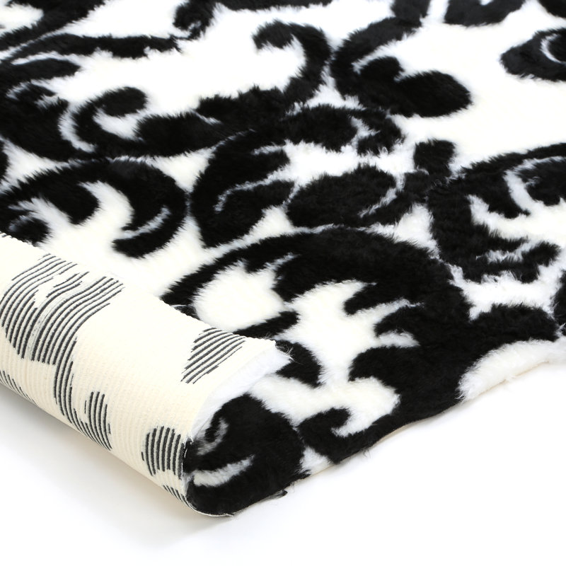 Contemporary Rectangle Black/White Washable Area Rug, 4'7" x 6'7"