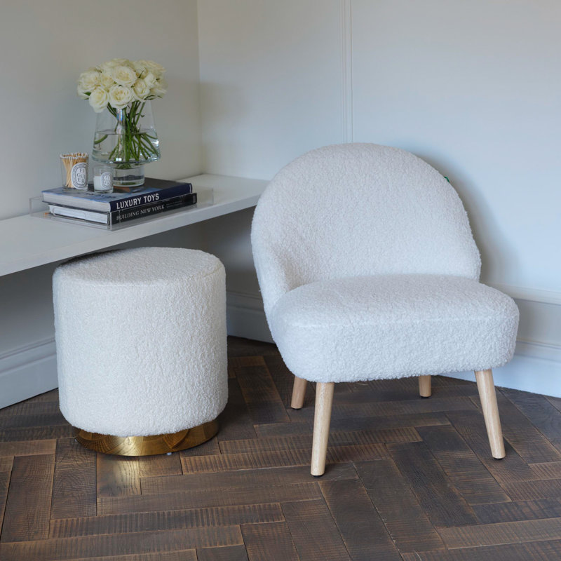 Montgomeryville 41cm Wide Round Solid Colour Pouffe, White, Yellow