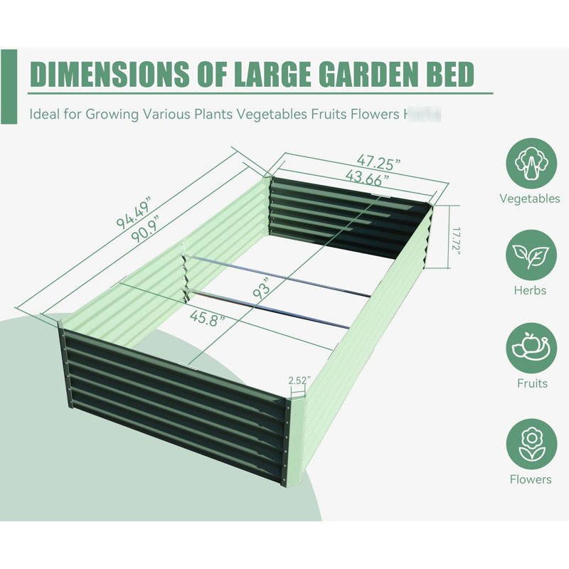 Lit de jardin surélevé galvanisé 8 pi x 4 pi 1,5 pi - pour une scène extérieure captivante