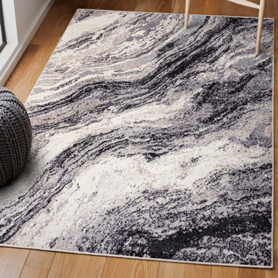 Olvin Contemporary Glam Abstract Marble Charcoal/Cream Rug