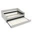 Lit de jour double avec canapé-lit capitonné à lit gigogne simple, dossier capitonné et accoudoirs cloutés en cuivre, beige (80,5 po x 55,5 po x 27,5 po)