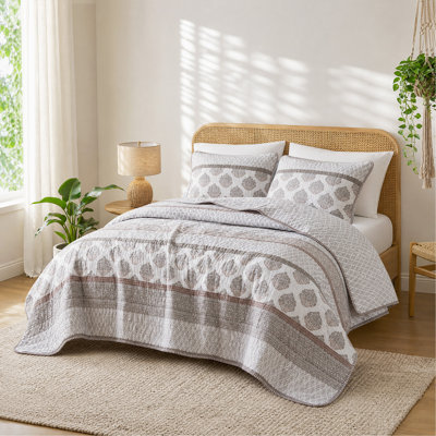 Ensemble de courtepointe 3 pièces pour lit double/queen, couleur argile