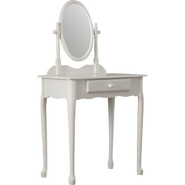 Red Barrel Studio® Simen Wood Three Drawer Mirror Stand Vanity with Stool &  Reviews