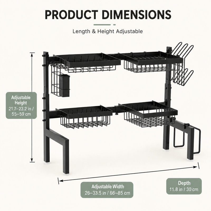 Séchoir à vaisselle extensible avec hauteur réglable
