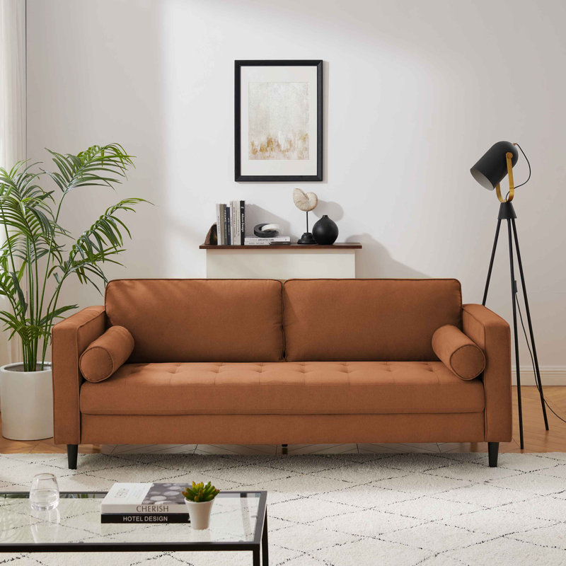 Jeses 207Cm Square Arms Sofa, Curry Polyester Blend