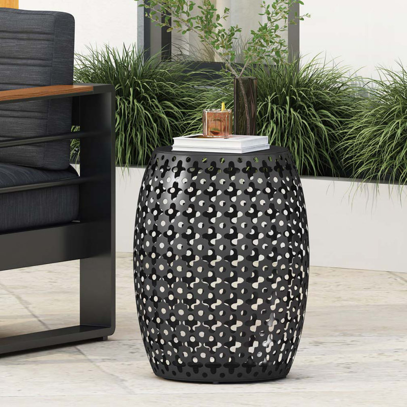 Patio End Table with Metal Frame,Round Top