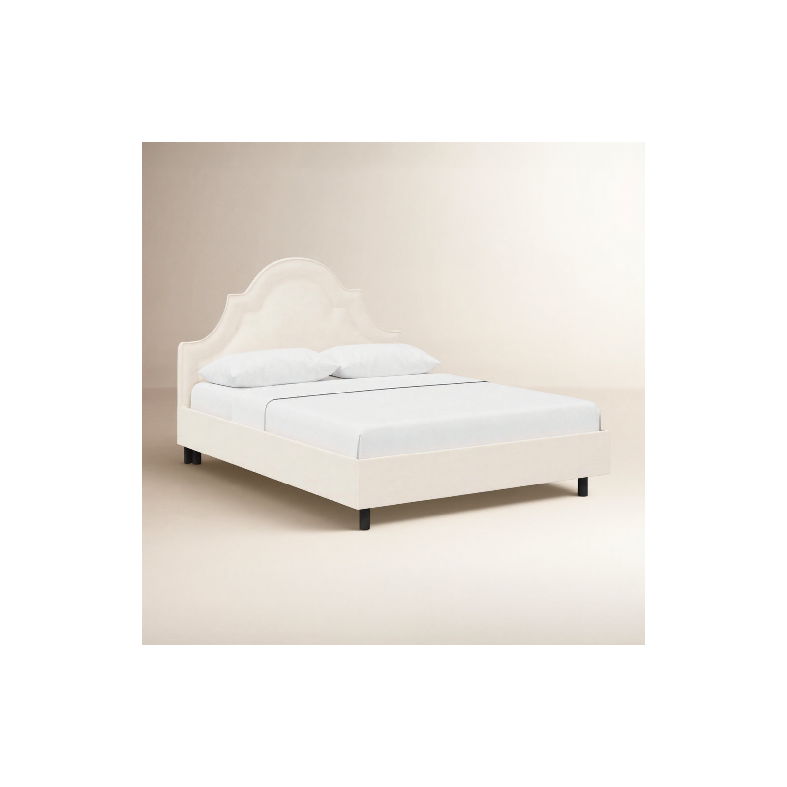 Knipe Upholstered Scalloped Bed, Zuma Navy Textured Linen, Queen