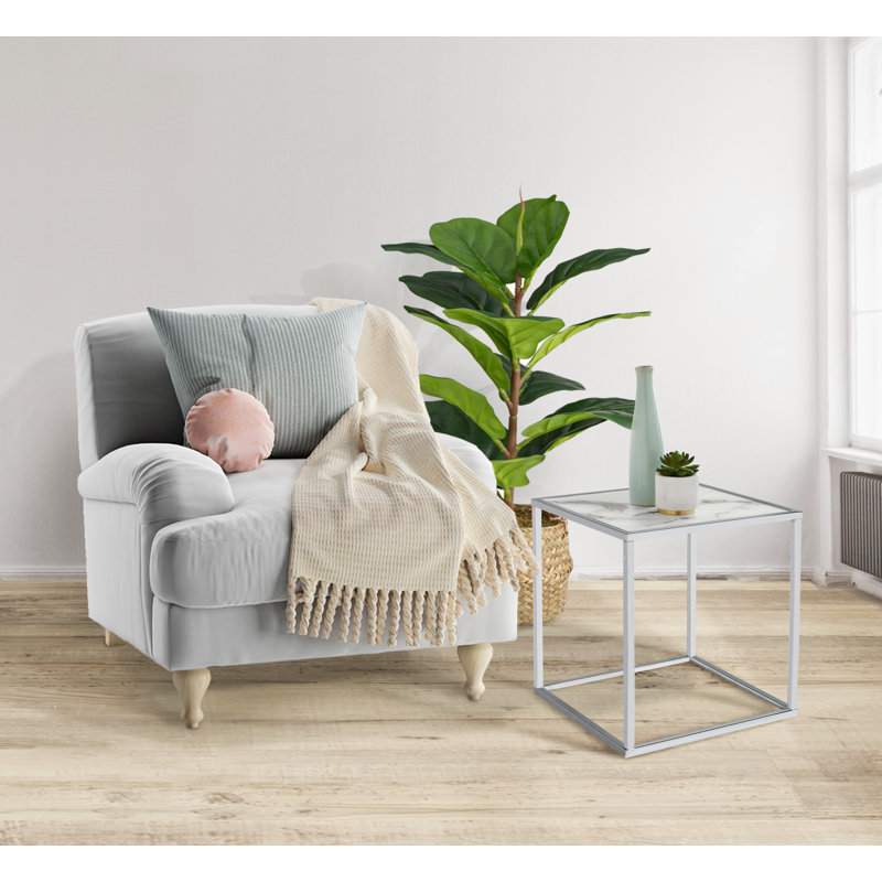 Polytric End Table, White, Chrome