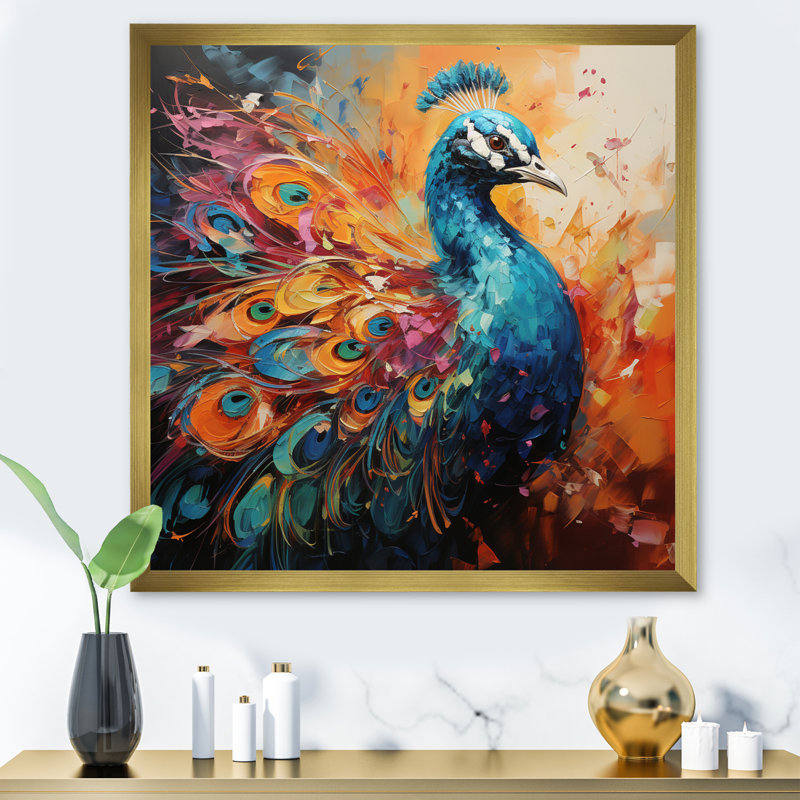 " Peacock Expressionist Portrait I ", 36" H x 36" W, Gold Picture Framed