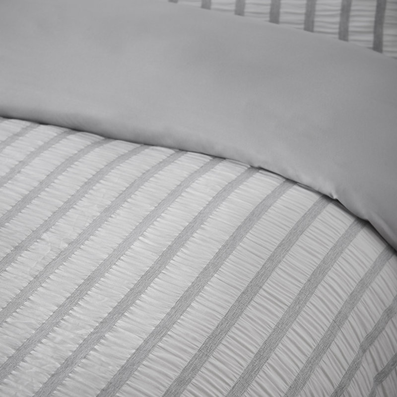 So Soft Seersucker Stripe Duvet Cover Set, Grey, King