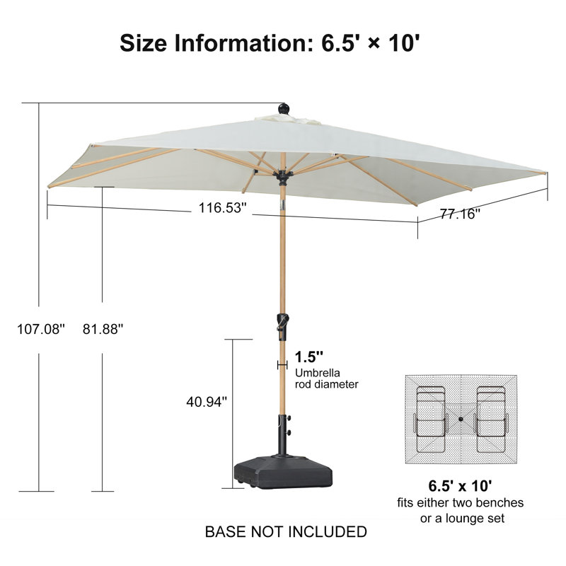 Parasol de table d'extérieur de 6,5 pi x 10 pi avec parasol de table en aluminium avec bouton-poussoir inclinable et 8 parasols rectangulaires robustes et manivelle pour piscine