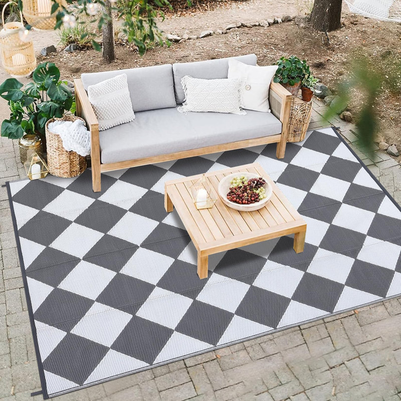 Outdoor Rug 9x18 Waterproof Patio Rug Reversible Plastic Straw Rugs Camping Mat Modern Geometric Portable Foldable Large Rugs for RV Porch Balcony Picnic Beach Backyard