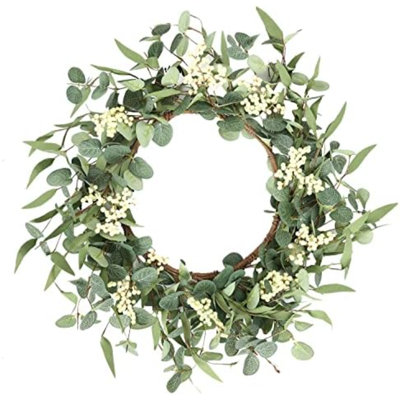 Couronne d'eucalyptus de 40 cm pour porte d'entrée, porche, fenêtre - Décoration verte pour la maison, ferme - Printemps, été, automne, toutes saisons