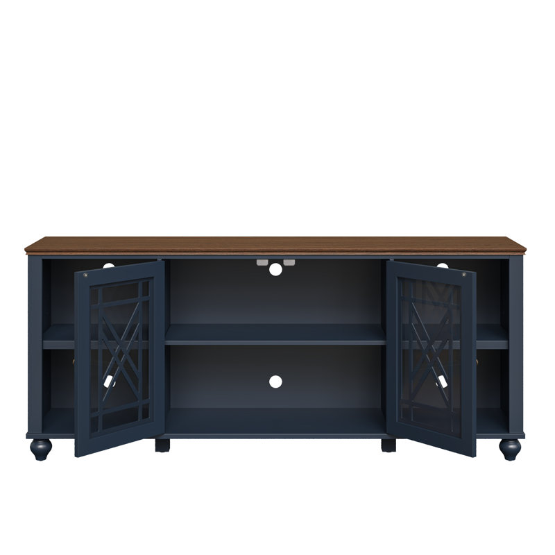 70" Two-Tone Farmhouse TV Stand with Storage Cabinets, Navy, 27" H x 70" W x 15.55" D
