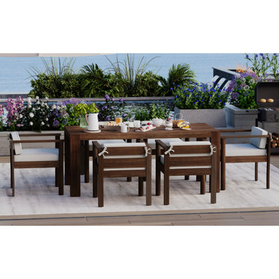 Ensemble de table de salle à manger 7 pièces pour 6 personnes, ensemble de mobilier d'extérieur avec table rectangulaire de 72,8 po, table de patio et chaises avec coussins amovibles