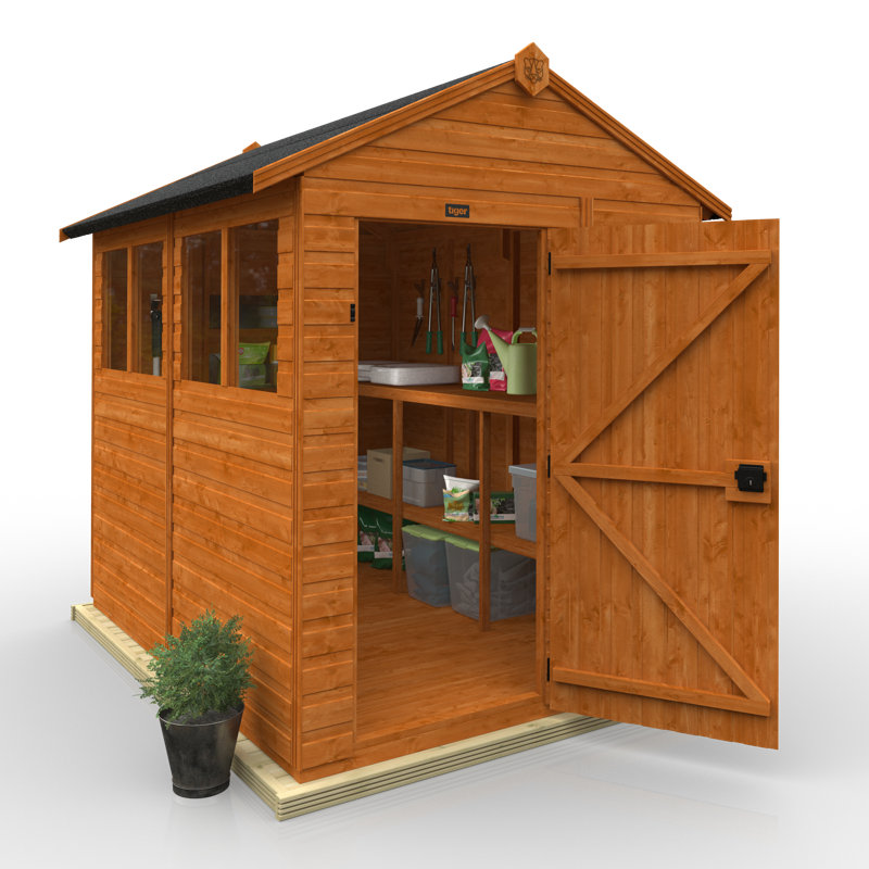 TigerFlex® Modular Buildings 6 ft. W x 8 ft. D Solid Wood Tongue & Groove Apex Tool Shed