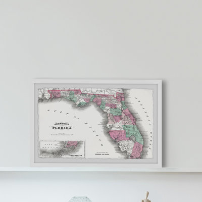 «Old Florida Map», reproduction d'art graphique sur papier encadré