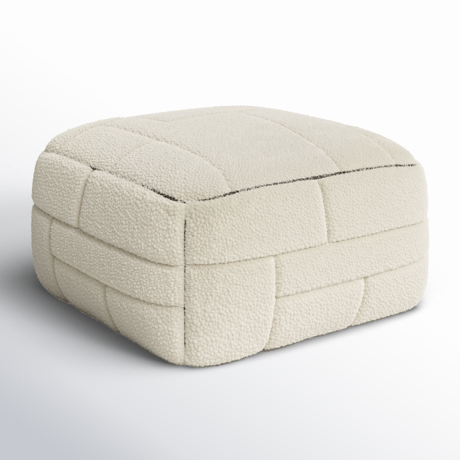 Tuberose Upholstered Pouf, Off White Wool/Polyester Blend