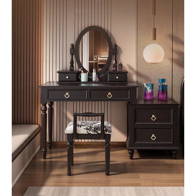 Meuble-lavabo de luxe français en bois massif avec commode de maquillage