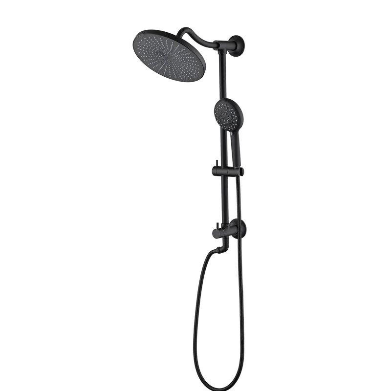 5-Setting Slide Bar Shower System - Matte Black Dual Head 1.8 Gpm Wall Mounted Adjustable Spray Resists Corrosion Hand Included Swivel Spout Handheld Pattern Hose Length 59 In