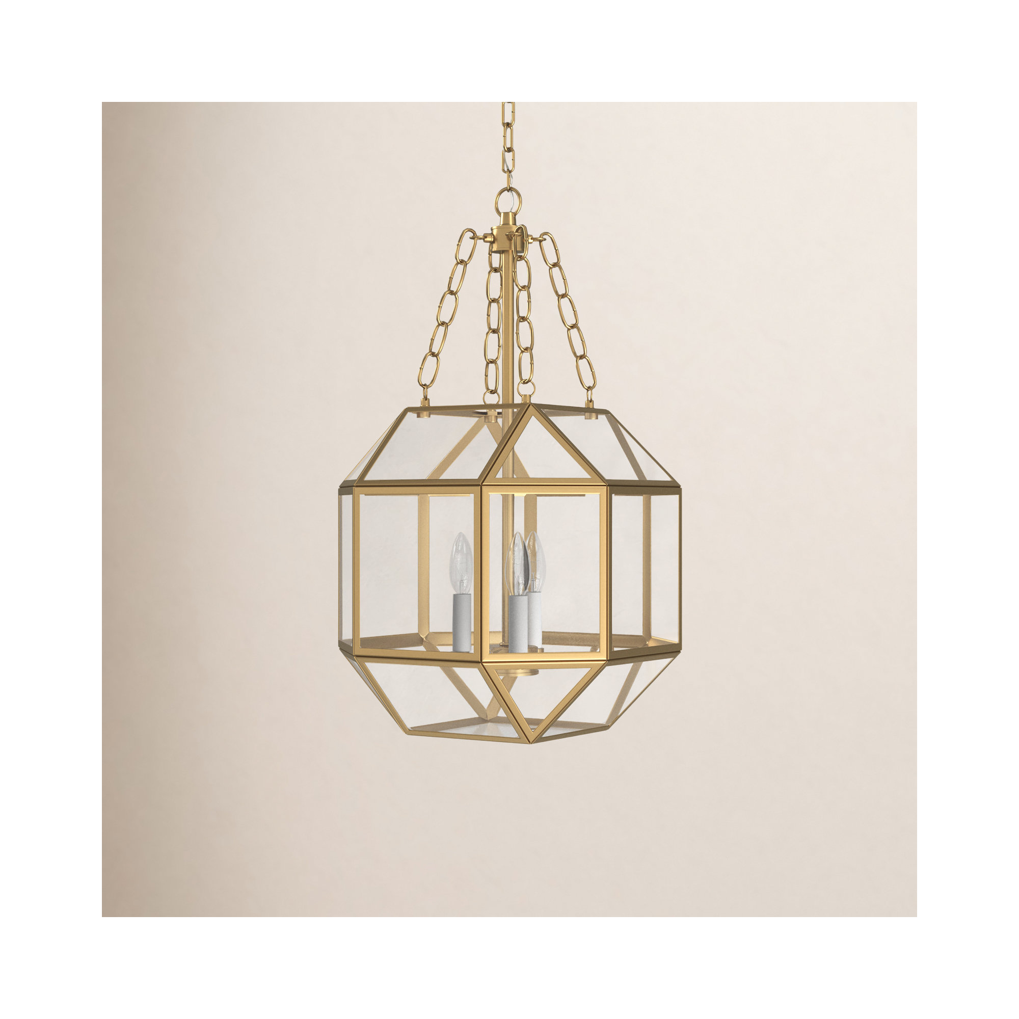 Reid 3 Light Glass Dimmable Pendant, Clear, Satin Brass, 23.25" H x 13.5" W x 13.5" D