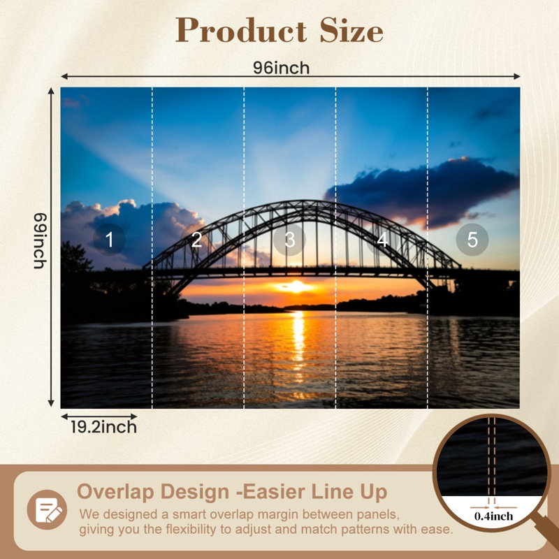Papier peint adhésif auto-adhésif Cape Cod Sunset Bourne Bridge, 96" L x 69" W