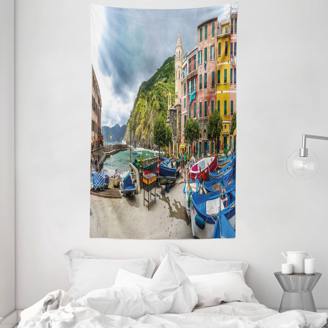 Wandteppich, Italian Village House Boat, Vernazza, Mehrfarbig