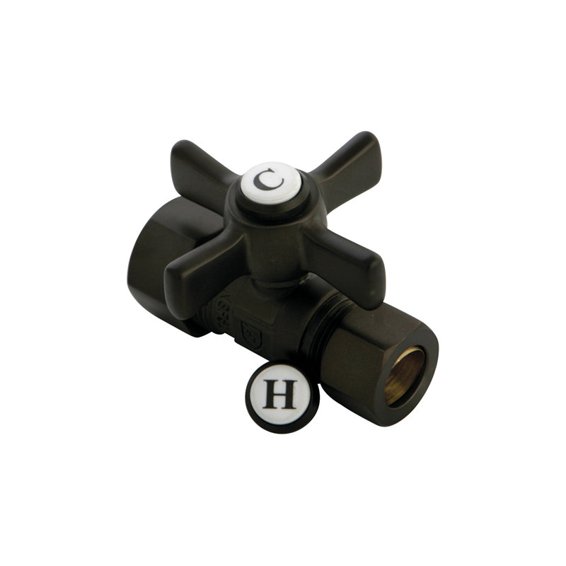 Kingston Brass Millennium 5/8-Inch OD Comp x 1/2-Inch OD Comp Quarter-Turn Straight Stop Valve, Oil Rubbed Bronze